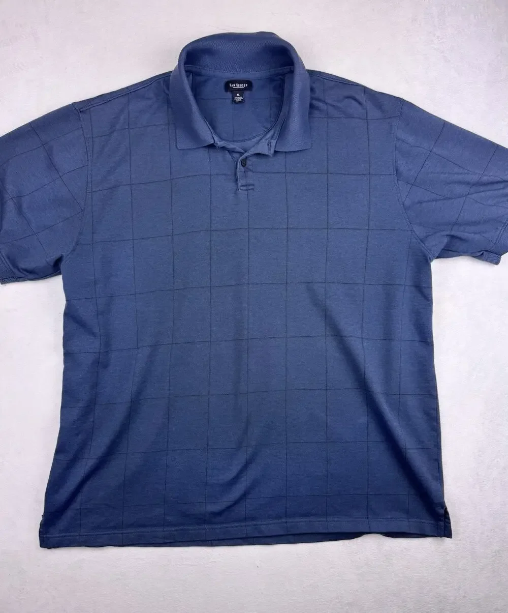 Van Heusen Men’s Blue Grid Polo Shirt XL Short Sleeve Golf Casual Extra Large